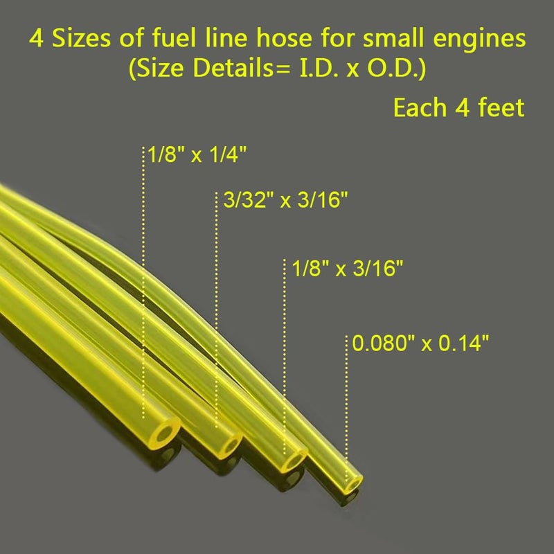 HUZTL Fuel Line Hose Kit 3/32" x 3/16" 1/8" x 3/16" 1/8" x 1/4" .080" x .140" for Poulan Craftman Chainsaw String Trimmer Blower Small Engine Fuel Hose (4 feet each) - Image 2